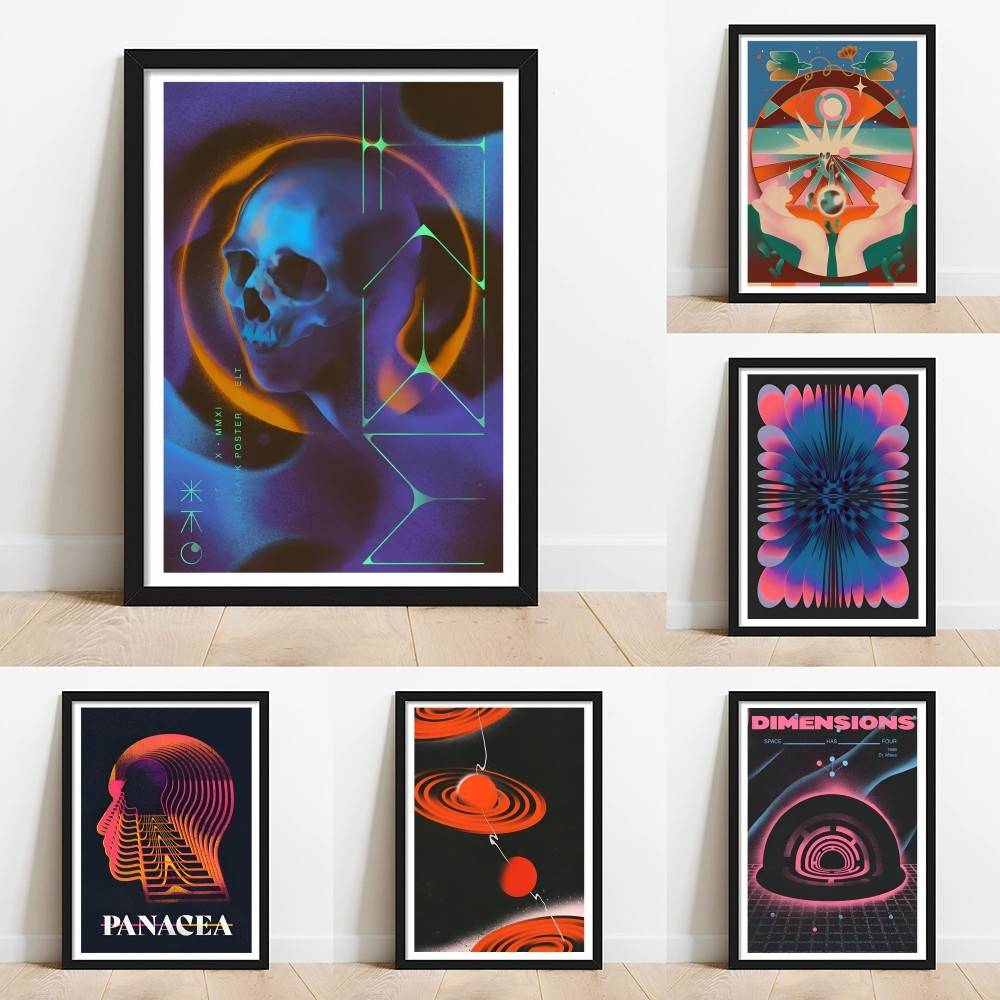 Retro Gaming Wallpaper - Psychedelic Gradient Skull Space Poster Retro
