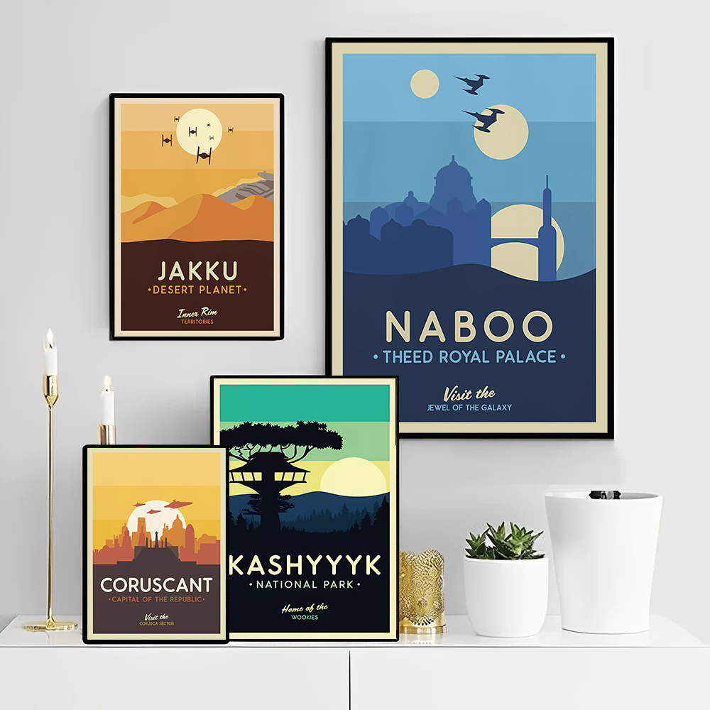 Retro Gaming Wallpaper - Retro Sci-fi Planet Travel Poster Space