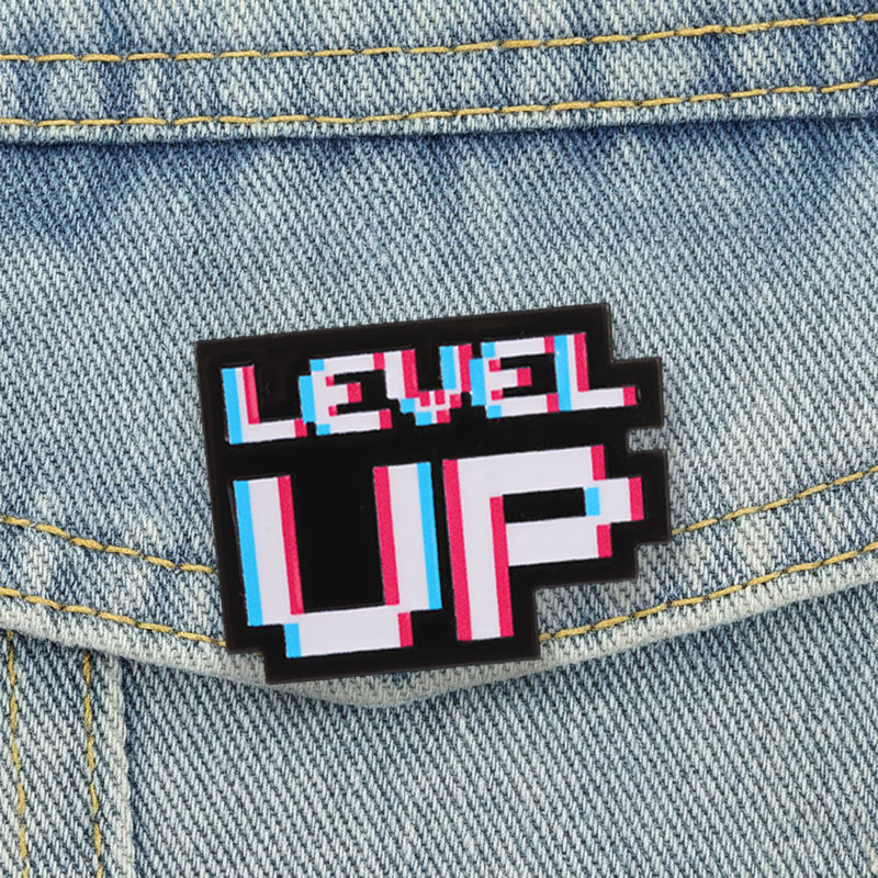 Retro Gaming Accessories - Level Up Glitch Pixel Badge Retro