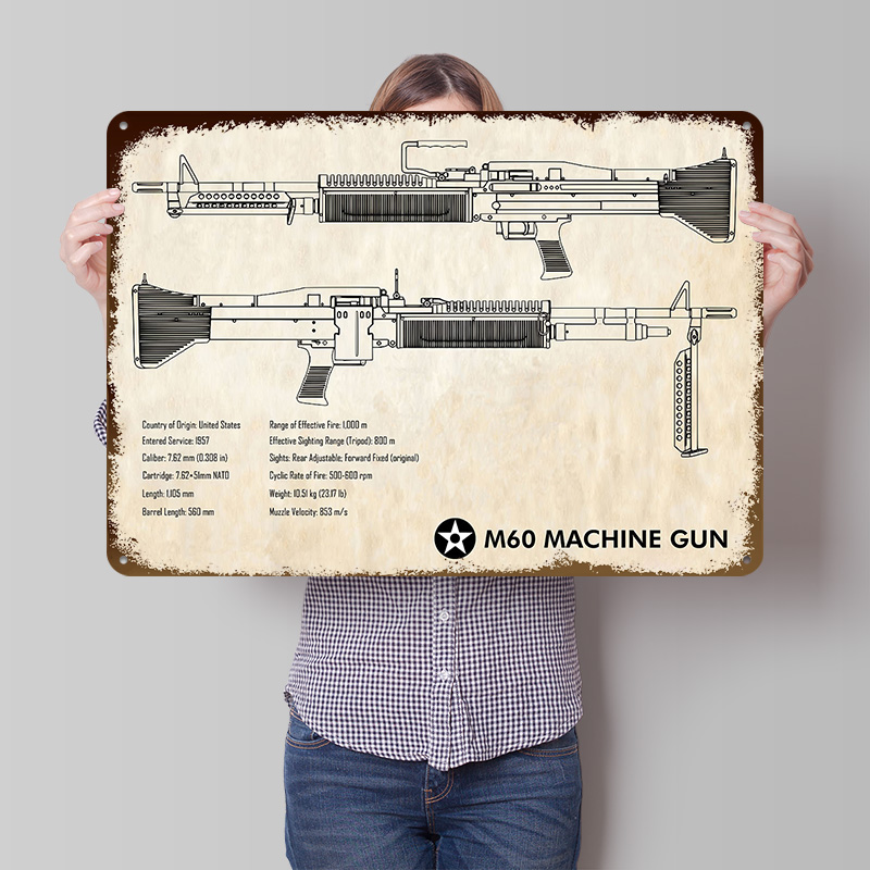 M60 Machine Gun Paper Tin Post - Retro Gaming Wallpaper 评论和价格