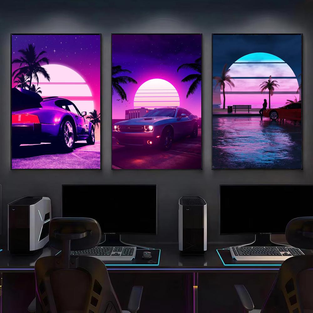 Cyberpunk 80s Retro car city P - Retro Gaming Wallpaper 评论和价格