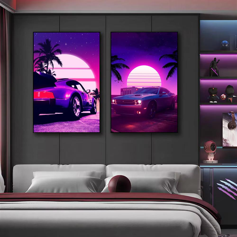 Cyberpunk 80s Retro car city P - Retro Gaming Wallpaper 评论和价格